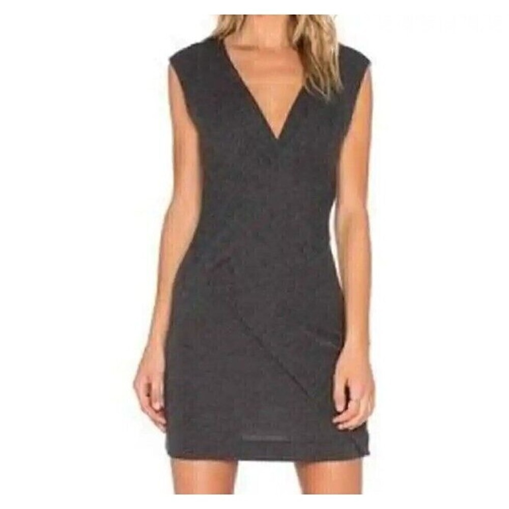 IRO Women's Sz Medium Gray Chandra Wool V-Neck Mini Dress Bodycon